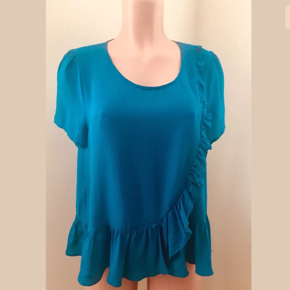 HD in Paris/Anthro Turquoise silk ruffle blouse 8